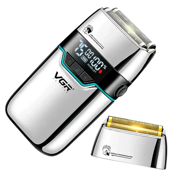 Электробритва с дисплеем 7500 об/мин USB 2 насадки V-350 серебристый шейвер для бритья - изображение 4