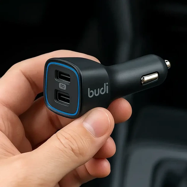 Автомобільний зарядний пристрій 70W з двома USB роз'ємами та довжиною шнура 1.5 метра для пристроїв Apple колір чорний - зображення 5