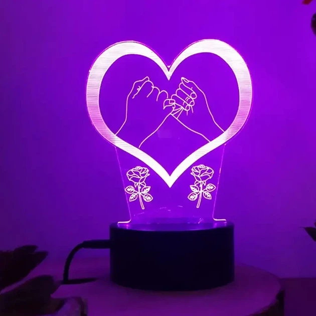 LED нічник 3D світильник у формі серця, світильник з кнопкою на шнурі живлення від мережі 220 В висота 450 см ширина 250 см, колір корпусу: білий - зображення 5