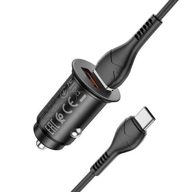 Автомобільний зарядний пристрій Hoco NZ1 2 x USB QC3.0 3A Type-C Cable Black - Фото 1 Автомобільний зарядний пристрій Hoco NZ1 2 x USB QC3.0 3A Type-C Cable Black - изображение 1