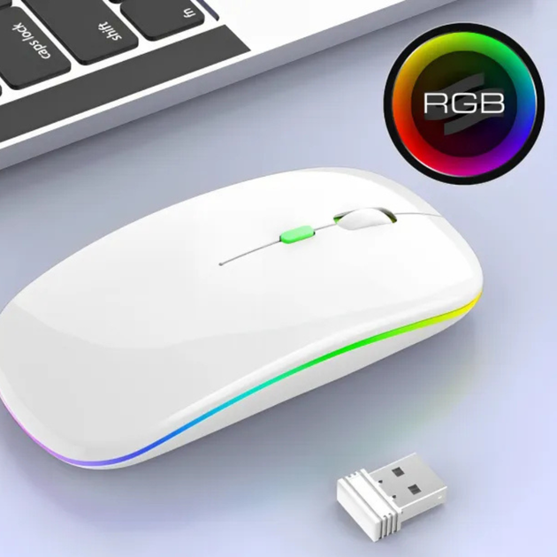 Безпроводная компьюторная мышь, безшумная, оптическая 2.4G+Bluetooth подключением c RGB-подсветкой DPI 800/1000/1200 белая X1_white - изображение 4