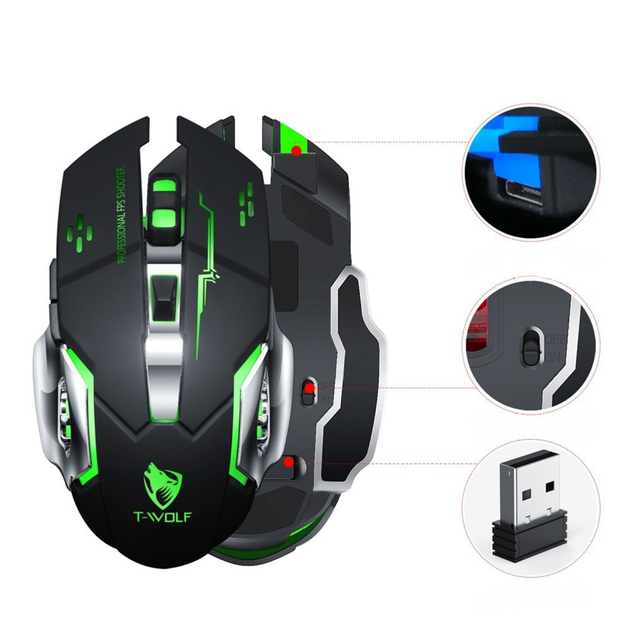 Бездротова ігрова миша, безшумна, оптична 2.4G+Bluetooth-під'єднанням з RGB-підсвіткою DPI 800/1000/1200 чорна Q13B - зображення 8