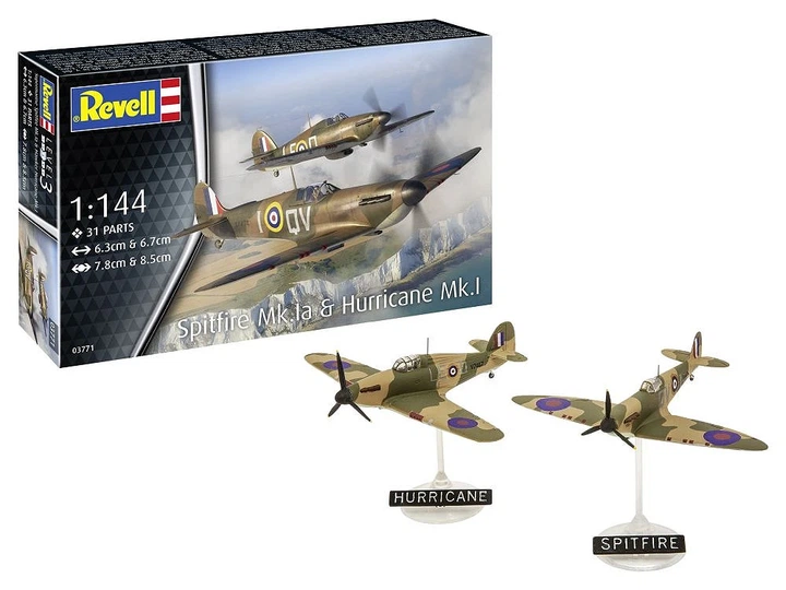 Модель для складання літака Revell Supermarine Spitfire Mk.Ia & Hawker Hurricane Mk.I Масштаб 1:144 31 елемент (4009803003771) - зображення 2