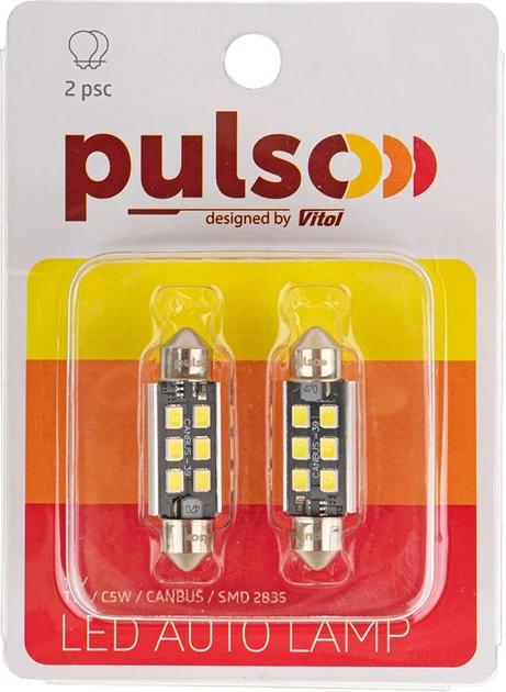 Лампа Pulso софитная LED C5W 39 мм CANBUS 9SMD-2835 12v 2.9W 315lm White (LP-39C5W) - изображение 2