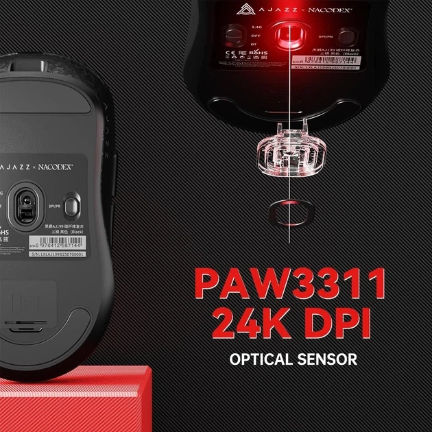 Игровая беспроводная мышь AJAZZ AJ199 Black PAW3311, 24000 DPI, 500mAh, 2.4G/Bluetooth/Кабель - изображение 10
