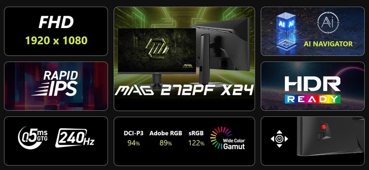 Монитор MSI 27" MAG 272PF X24 IPS Black 240Hz - Фото 7 Монитор MSI 27" MAG 272PF X24 IPS Black 240Hz - изображение 7