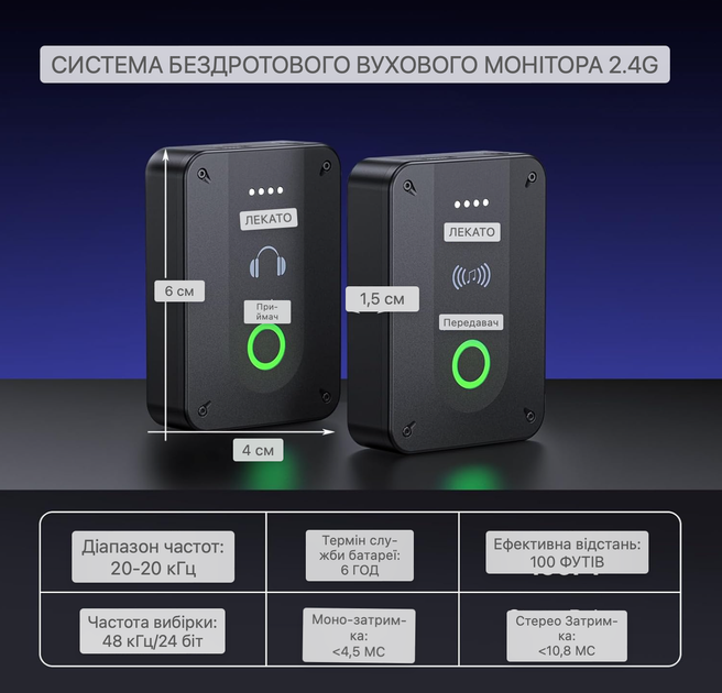 LEKATO MS-02 Беспроводная система ушных мониторов с низкой задержкой 2.4G для музыкантов, певцов и студий звукозаписи - изображение 3