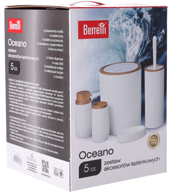 Zestaw akcesoriów łazienkowych Berretti 5 elementów Biały + drewno (5902041307887) - obraz 7