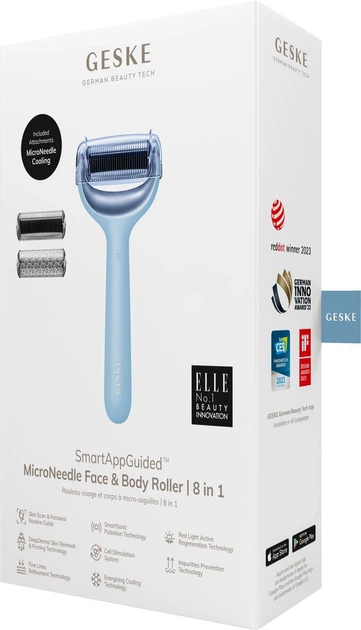 Электронный роллер для лица и тела с микроиглами GESKE MicroNeedle Face&Body Roller 8в1 аквамариновый - изображение 7