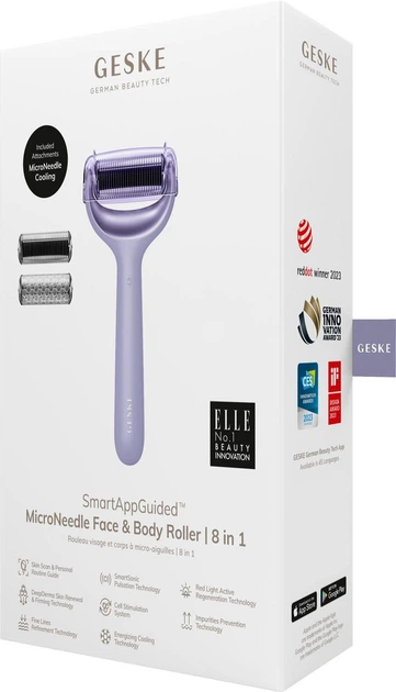 Электронный роллер для лица и тела с микроиглами GESKE MicroNeedle Face&Body Roller 8в1 пурпурный - изображение 7