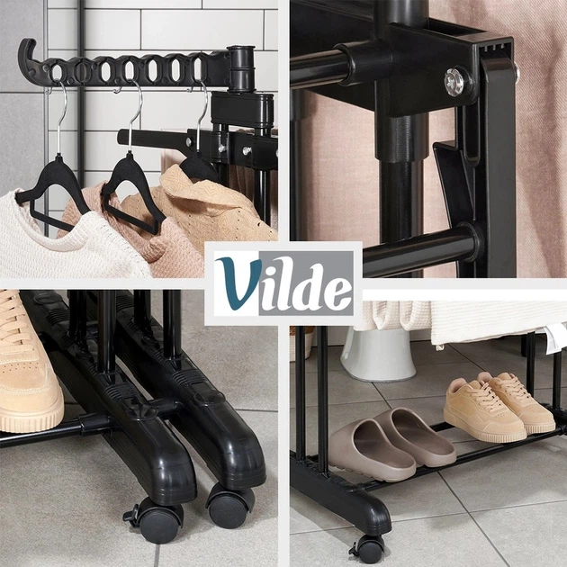 Suszarka na pranie Vilde metalowa czarna pionowa rozsuwana XXL 78 - 130 x 64 x 172 cm (5904316496760) - obraz 4