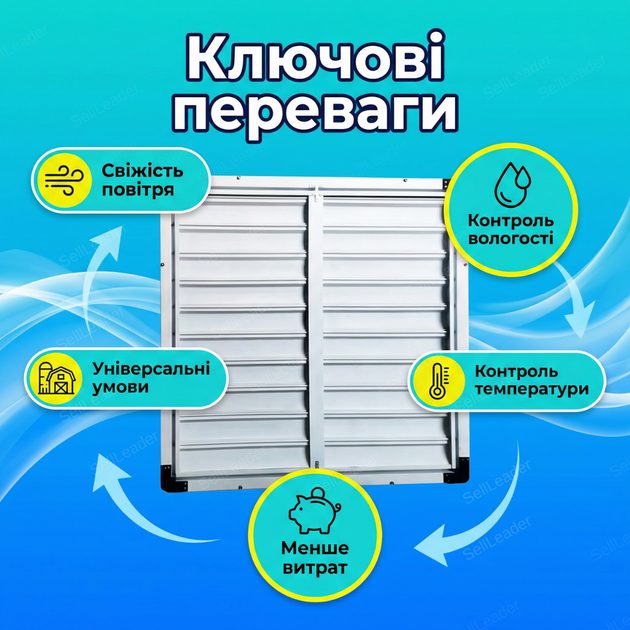 Решетка вентиляционная 850×850мм гравитационная жалюзи воздушные для оранжереи складов ферм хозяйств настенная - Фото 2 Решетка вентиляционная 850×850мм гравитационная жалюзи воздушные для оранжереи складов ферм хозяйств настенная - изображение 2