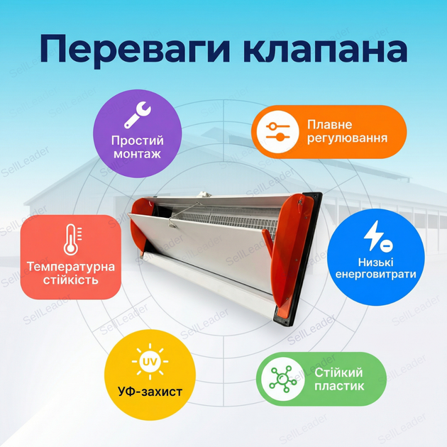 Клапан вентиляційний 3500 м3/год 73x48,5х13сm настінний припливний для свинарника ферми пташника з дефлектором - зображення 2