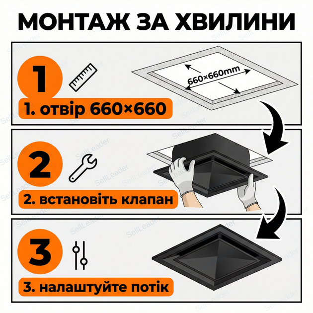 Клапан вентиляционный 5550м3/час потолочный 78x78х22см гравитационный морозостойкий пластик для промышленности - изображение 8