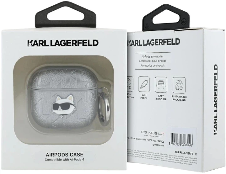 Etui Karl Lagerfeld Monogram Choupette Head do Apple AirPods 4 Silver (3666339452148) - obraz 3