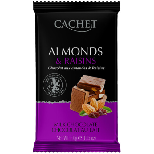 Шоколад молочний Cachet Almonds and Raisins 21722 - 300 g - Фото 1 Шоколад молочний Cachet Almonds and Raisins 21722 - 300 g - изображение 1