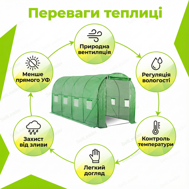 Теплица парник 10м2 Bonro для огорода оцинкованная высокая с окнами арочная готовая защиты растений огурцов - изображение 2