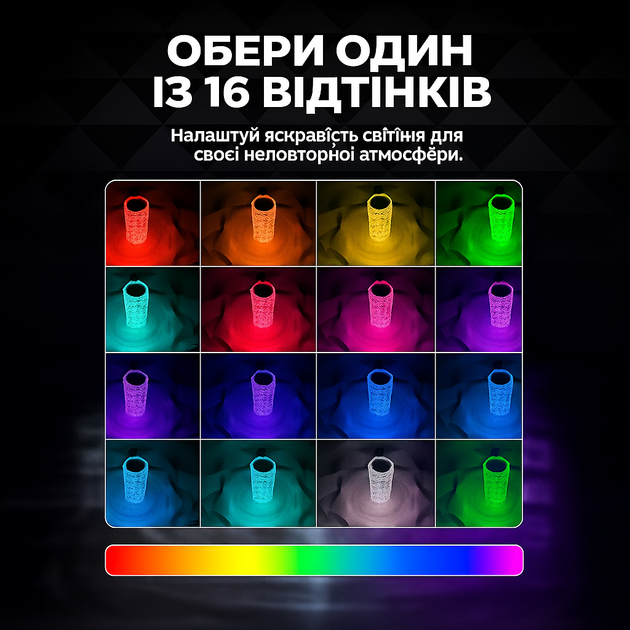 Светильник настольный ночник Crystal light RGB 16 цветов на аккумуляторе + пульт Светильник роза 20 см РГБ - изображение 3