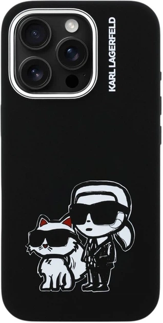 Etui Karl Lagerfeld Silicone Karl&Choupette Sketch MagSafe do iPhone 16 Pro Black (3666339462246) - obraz 2