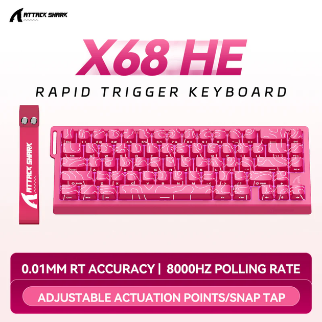 Магнитная игровая клавиатура ATTACK SHARK X68 HE 8kHz Розовый - изображение 2
