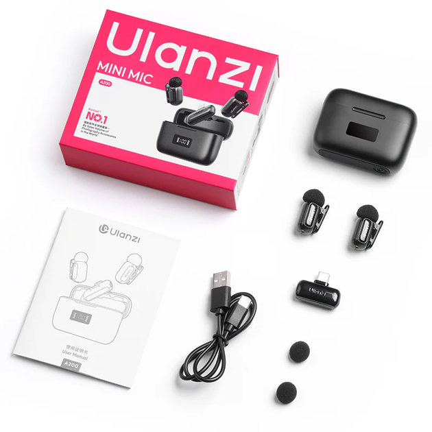 Беспроводная микрофонная система Ulanzi A200 Mini Mic dual-mic (Type-C) Black - Фото 2 Беспроводная микрофонная система Ulanzi A200 Mini Mic dual-mic (Type-C) Black - изображение 2