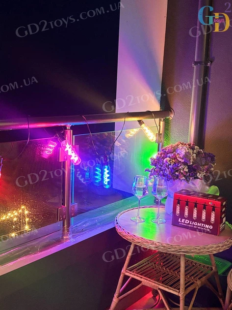 Гирлянда SFK-48 LED 220 V — удлинённые спиральные лампы, уличная и комнатная иллюминация, чёрный провод, мультиколор - изображение 4