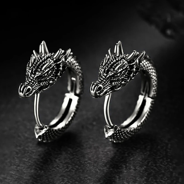 Серьги-кольца Dragon для мужчин и женщин 18*2 мм [E4138] HUITAN Тёмно-Серый - изображение 2