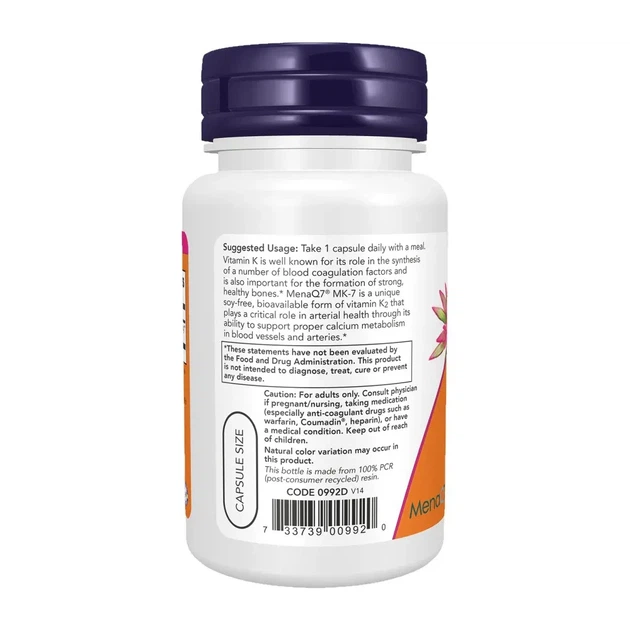 MK-7 Витамин K-2 Now Foods (MK-7 Vitamin K-2) 100 мкг 60 капсул - изображение 3