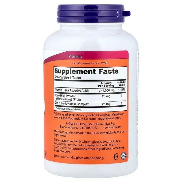 Витамин C с шиповником и биофлавоноидами Now Foods (С-1000 Vitamin C with Rose Hips and Bioflavonoids) 1000 мг 250 таблеток - изображение 2