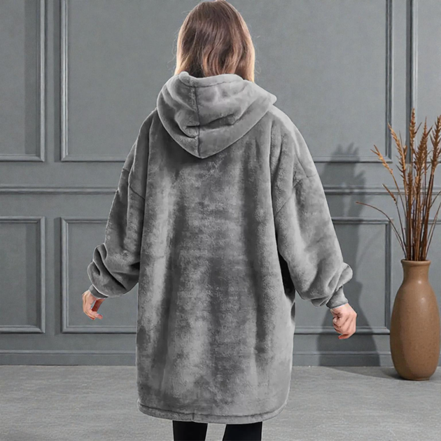 Плед-толстовка Huggle Hoodie Серый теплый плед-халат с капюшоном и рукавами - изображение 2