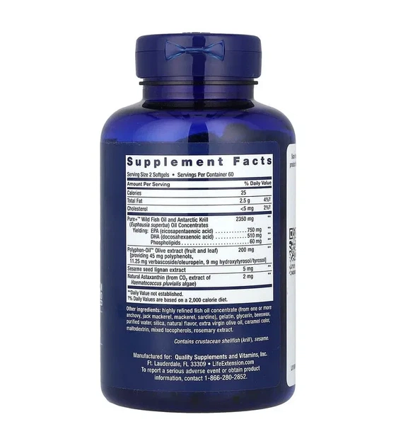 Омега-3 плюс, Omega Foundations Super Omega-3 Plus, Life Extension, 120 мягких желатиновых капсул - изображение 2