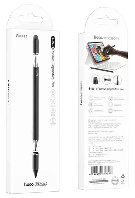 Стилус HOCO GM111 Cool dynamic series 3-in-1 passive universal capacitive pen Black - Фото 9 Стилус HOCO GM111 Cool dynamic series 3-in-1 passive universal capacitive pen Black - изображение 9