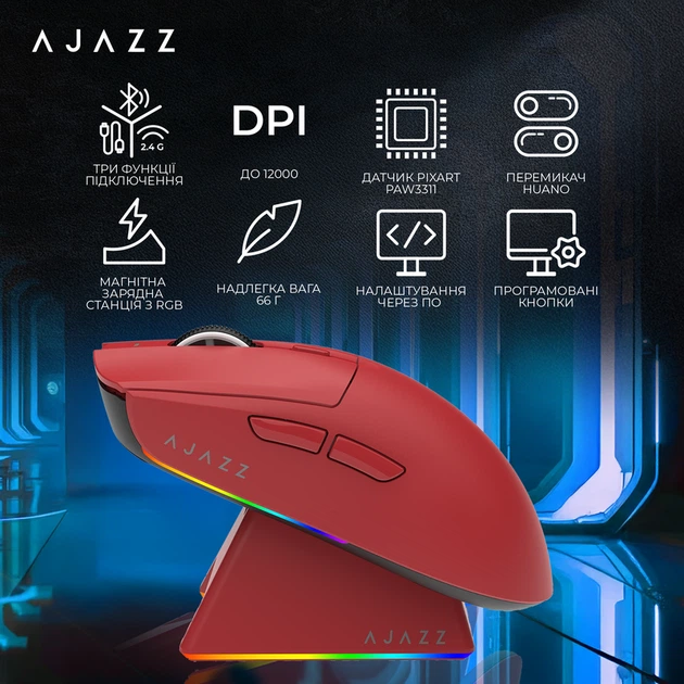 Бездротова ігрова миша Ajazz AJ139 V2 MC Red (AJ139-V2-MC-R) - изображение 14