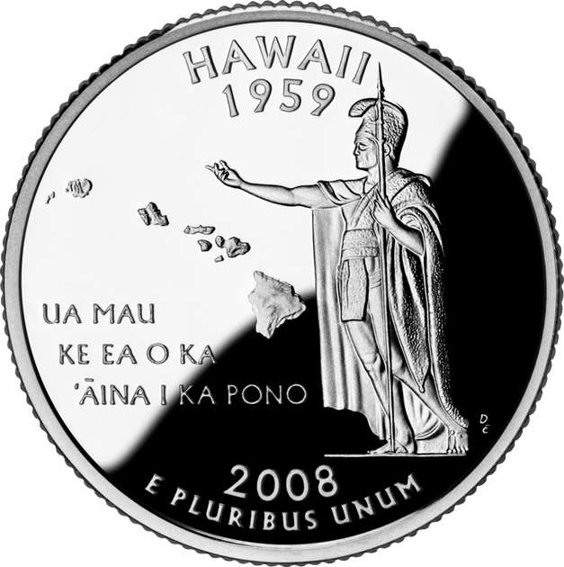 Монета США 25 центов (квотер) 2008 D «Штаты и территории - Гавайи» UNC (KM#425) - изображение 2