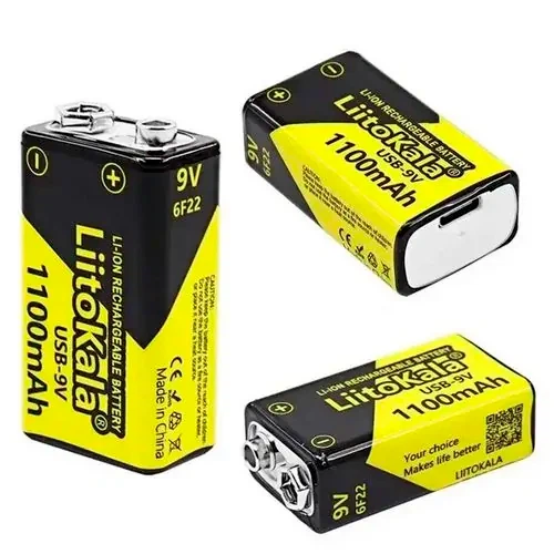 Акумулятор Крона/6LR61 LiitoKala USB-9V 1100 mAh літій-іонний з вбудованою зарядкою Type-C (19321) - зображення 5