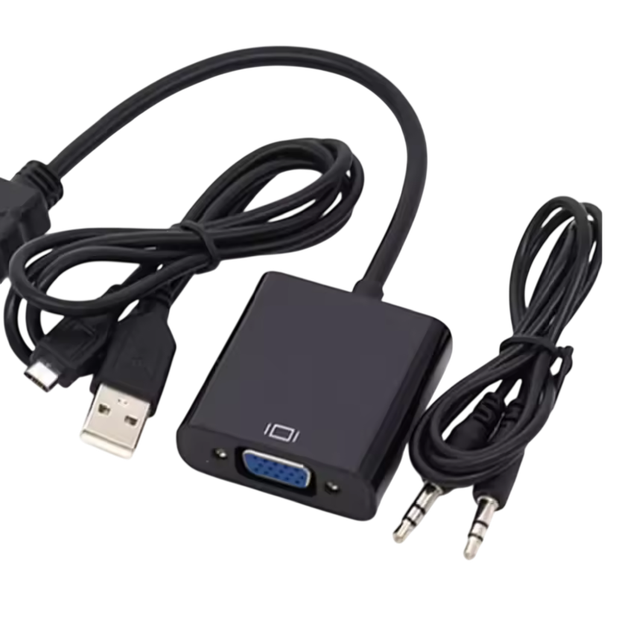 Адаптер перехідник HDMI to VGA з аудіовиходом 3.5mm та живленням Micro-USB, Black - Фото 1 Адаптер перехідник HDMI to VGA з аудіовиходом 3.5mm та живленням Micro-USB, Black - зображення 1