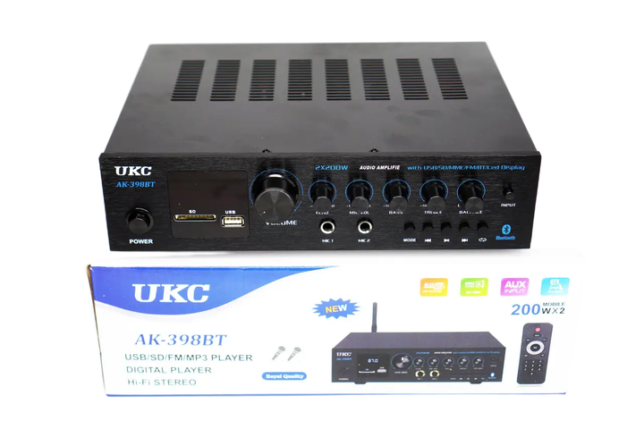 Усилитель звука UKC AK-398BT Bluetooth+FM+SD+USB Караоке 2-канальный 200W Black (3_07855) - изображение 6