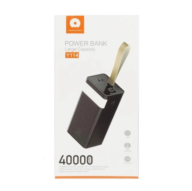 Внешний аккумулятор Power Bank WUW Y114 40000mAh черный, портативный павербанк 2 USB+Type-C для смартфона, планшета, наушников, универсальный аккумулятор с LED индикатором заряда - изображение 4