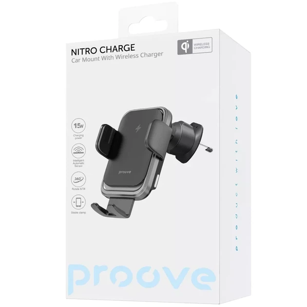 Автомобильный держатель с Беспроводным ЗУ Proove Nitro Charge 15W - Фото 2 Автомобильный держатель с Беспроводным ЗУ Proove Nitro Charge 15W - изображение 2
