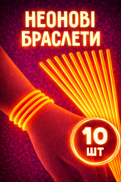 Светящиеся неоновые палочки-браслеты оранжевые 10 шт - Фото 1 Светящиеся неоновые палочки-браслеты оранжевые 10 шт - изображение 1