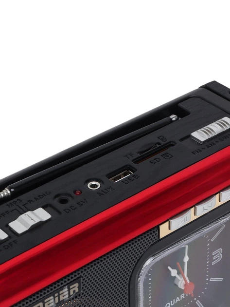Радіоприймач Meier M-U40 ретро з годинником і ліхтариком, FM AM SW, USB, SD, microSD, AUX, акумуляторний та мережевий - изображение 4