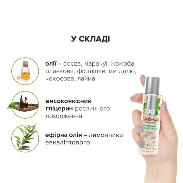 Масажне масло System JO-Naturals Massage Oil-Peppermint & Eucalyptus (120 мл) - Фото 4 Масажне масло System JO-Naturals Massage Oil-Peppermint & Eucalyptus (120 мл) - зображення 4
