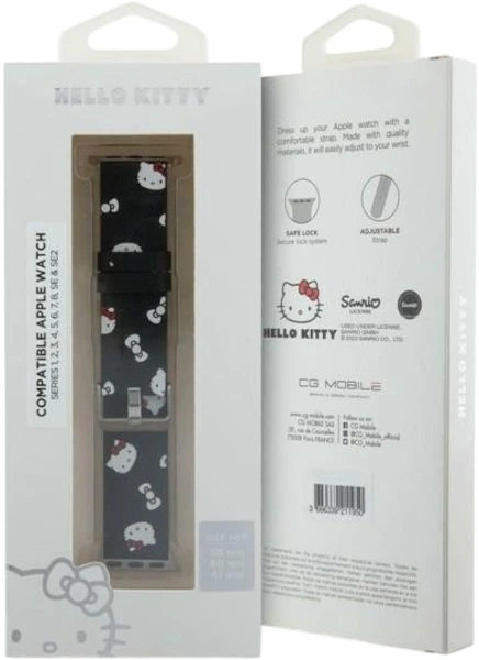Pasek Hello Kitty Heads & Bows Pattern do Apple Watch Series 1/2/3/4/5/6/7/8/SE/SE2 38-41 mm Black (3666339190279) - obraz 4