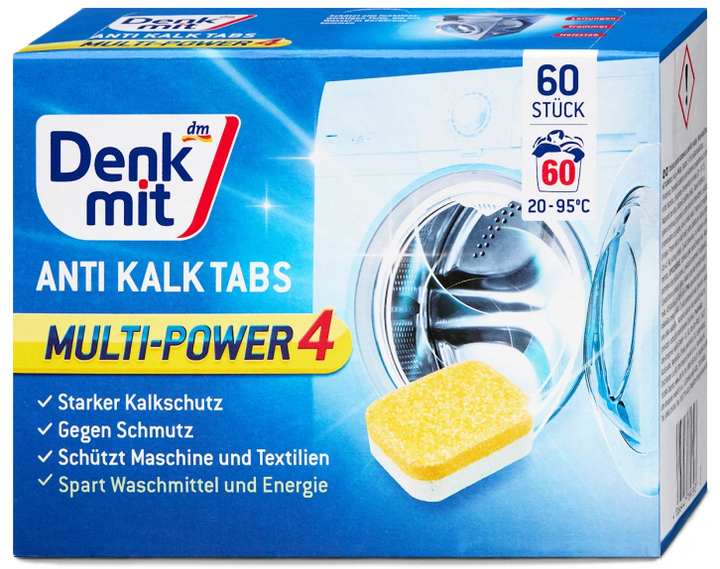 Таблетки Denkmit проти накипу для пральної машини Multi-Power 4, 60 шт - Фото 1 Таблетки Denkmit проти накипу для пральної машини Multi-Power 4, 60 шт - зображення 1