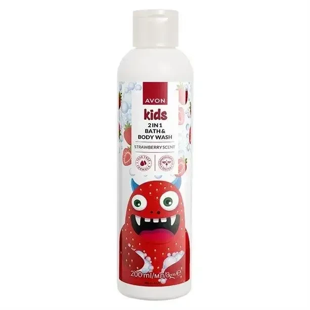 Дитяча 2-в-1 піна для ванни та гель для душу з полуничним ароматом AVON kids 200 мл - Фото 1 Дитяча 2-в-1 піна для ванни та гель для душу з полуничним ароматом AVON kids 200 мл - зображення 1