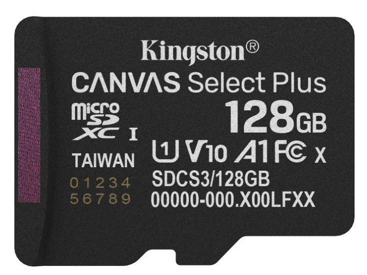 Карта пам'яті Kingston Canvas Select Plus microSDXC 128GB UHS-I U1 V10 (SDCS3/128GBSP) - Фото 1 Карта пам'яті Kingston Canvas Select Plus microSDXC 128GB UHS-I U1 V10 (SDCS3/128GBSP) - изображение 1