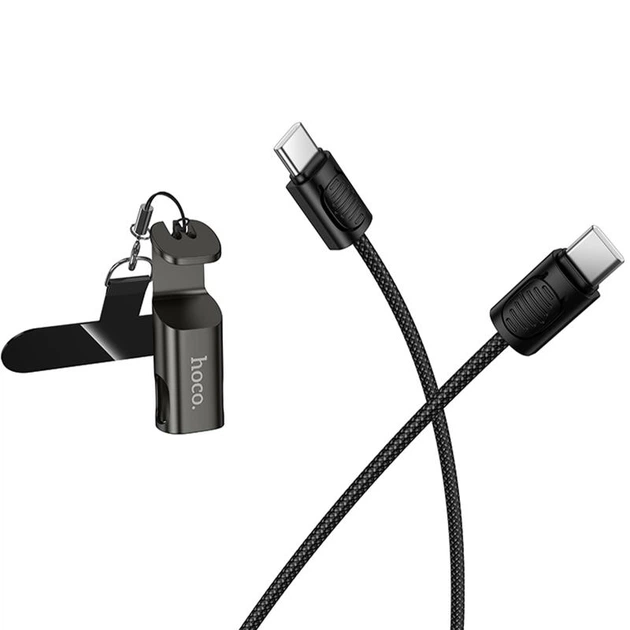 Дата кабель Hoco X126 Experto Type-C to Type-C 60W + Phone Holder & Lanyard (0.35m) Black - зображення 3
