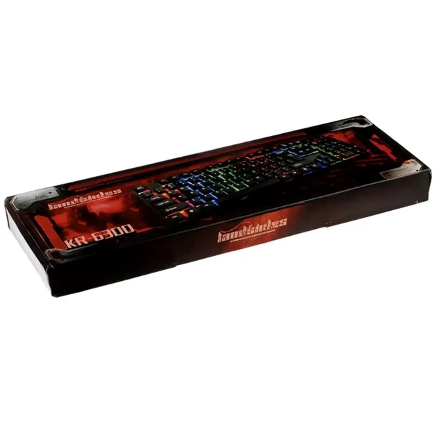 Ігрова клавіатура з RGB підсвічуванням USB провідна універсальна модель KR 6300 чорна - зображення 9