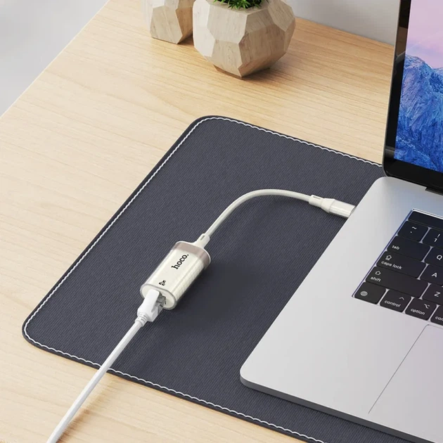 Перехідник HOCO UA41B Crystal Type-C ethernet adapter(100 mbps) apricot - Фото 6 Перехідник HOCO UA41B Crystal Type-C ethernet adapter(100 mbps) apricot - изображение 6