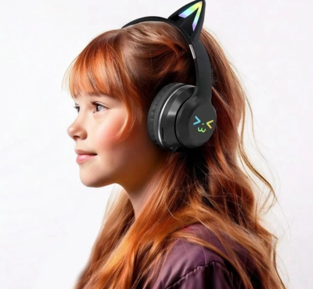 Детские беспроводные наушники CATEAR BT618 с ушками и RGB-подсветкой Bluetooth чер - изображение 4